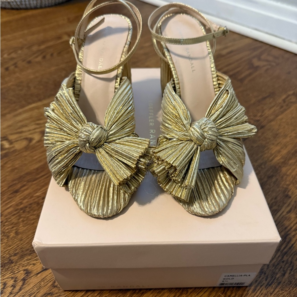 Loeffler Randall Camellia Gold Pleated Bow Heel